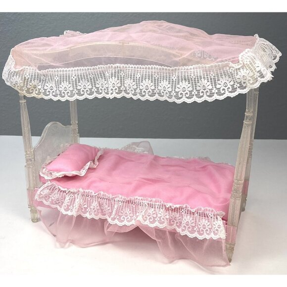 1996 MATTEL Barbie Glitter & Glow Light-up Canopy Bed Pink Furniture 15327 *Read - Picture 11 of 16